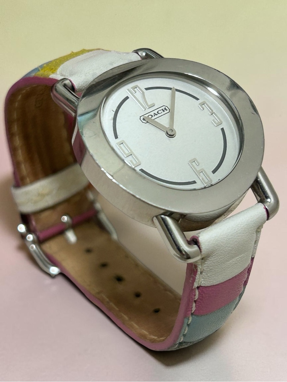 COACH Swiss Made Watch Leather & Suede Legacy Stripe Strap w/Original Packaging